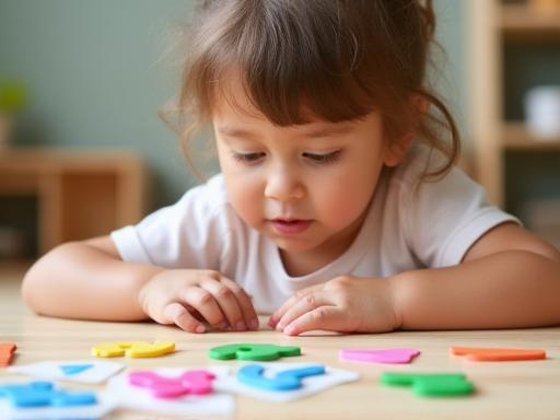 Child looking at letters
