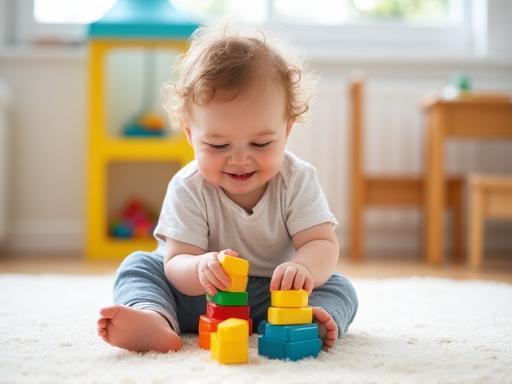 Toddler playing with blocks